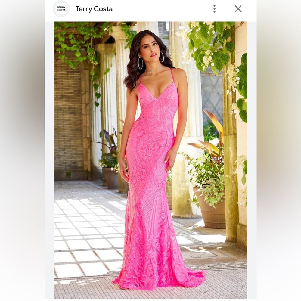 SHERI HILL neon pink prom dress